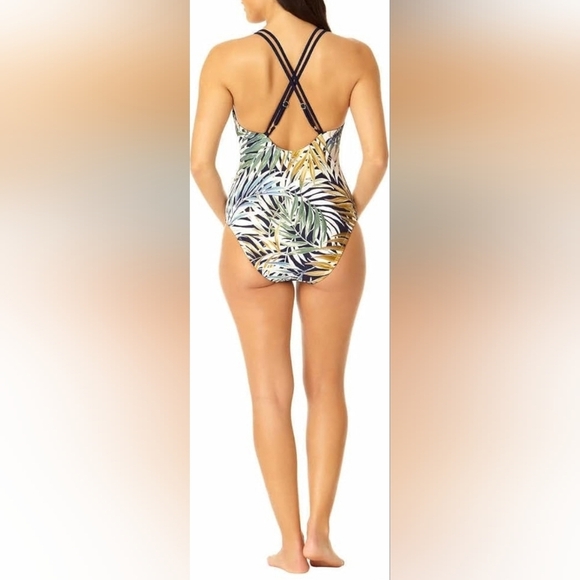 NWOT Hurley Womens One Piece Palm Print Swimsuit Criss Cross Straps Size L - Picture 10 of 10
